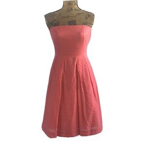 J.Crew Dress 8 Peach Strapless Pocket Lined Pucker Texture A Line Pleat Party